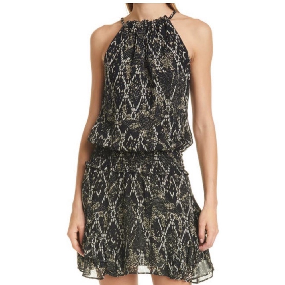 NWOT Ramy Brook printed jewel snake print halter neck minidress